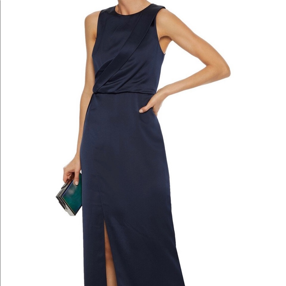 Halston Heritage Navy Sleeveless Satin Column Dress